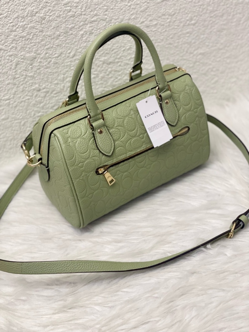 Coach Rowan Satchel Bag Signature Leather In Pistachio CEW03/Gold/Pistachio - Picture 6 of 13